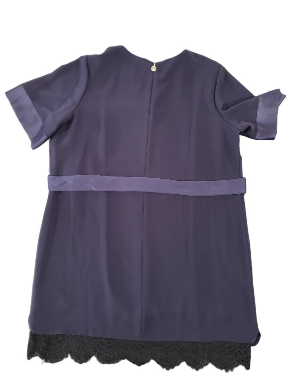 Tommy Hilfiger Navy Blue 22W Shift Dress Black Lace Hem Tie Waist - Picture 4 of 9